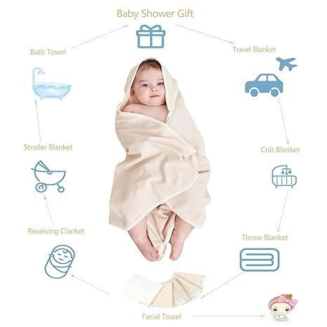 6 Pack 1 Baby Hooded Towel and 5 Washcloths Set, Premium Ultra Soft Reusable Organic Cotton Baby Bath Towel for Newborns, Infants, Toddlers, Unisex Babies' Gifts, Brown 30 x 30 Inch - Image 4