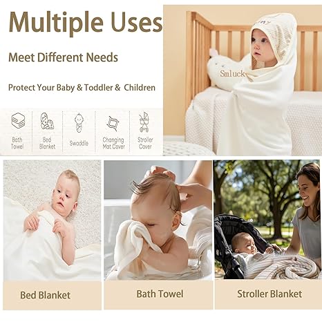 6 Pack 1 Baby Hooded Towel and 5 Washcloths Set, Premium Ultra Soft Reusable Organic Cotton Baby Bath Towel for Newborns, Infants, Toddlers, Unisex Babies' Gifts, Brown 30 x 30 Inch - Image 3