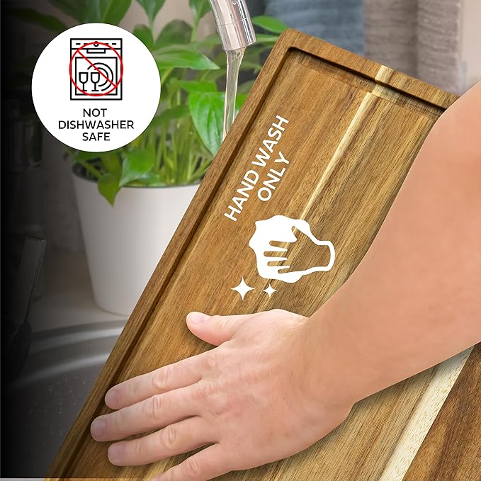 HOMESTEAD Edge Grain Cutting Board Wood 15x20" - Butchers Block Cutting Board 15x20", Acacia Chopping Board with Juice Groove and Handles, 1.25'' Thick - Image 4