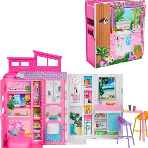 Barbie Doll House Playset, Getaway House with 11 Accessories Including 2 Chairs, 4 Play Areas & 360-degree Play