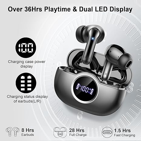 Wireless Earbuds, Bluetooth 5.4 Earbuds Hi-Fi Stereo Bass, 3.6g Mini Ear Buds Bluetooth Headphones Wireless, 4 ENC Noise Cancelling Mic, 36Hrs USB-C in-Ear Earphones, IP7 Waterproof for Android iOS - Image 4