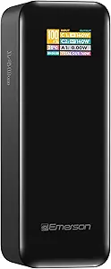 Emerson PB2712B Power Bank, Small and Travel Ready, 27,000mAh with PD 140W, USB-C and USB-A Ports with Intelligent Digital LCD Display, Black