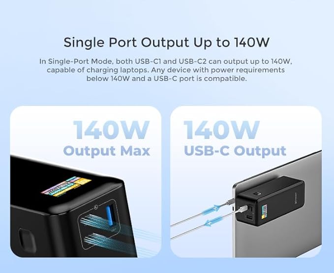 Emerson PB2712B Power Bank, Small and Travel Ready, 27,000mAh with PD 140W, USB-C and USB-A Ports with Intelligent Digital LCD Display, Black - Image 2