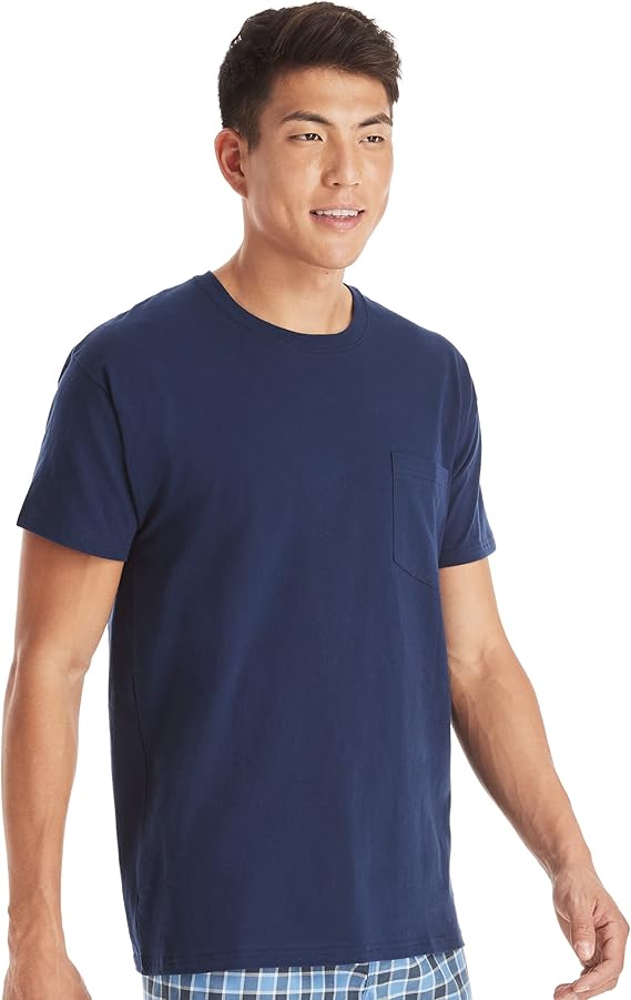 Hanes Men's Pocket Undershirt Pack, Cotton Crew Neck T-Shirt, Moisture Wicking Tee, Assorted 6-Pack - Image 3