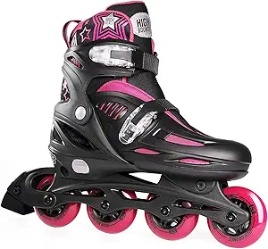 Inline Skates for Girls and Boys, Roller Skates with Gel Wheels Adjustable Sizing for Adults and Kids, Inline Skates for Adult Female, Male, Lightweight Roller Skates, High Bounce
