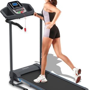 SereneLife Folding Treadmill - Foldable Home Fitness Equipment with LCD for Walking & Running - Cardio Exercise Machine - Preset and Adjustable Programs - Bluetooth Connectivity