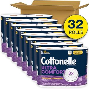 Cottonelle Ultra Comfort Toilet Paper with Cushiony CleaningRipples Texture, 32 Family Mega Rolls (32 Family Mega Rolls = 144 Regular Rolls) (8 Packs of 4), 296 Sheets per Roll, Packaging May Vary