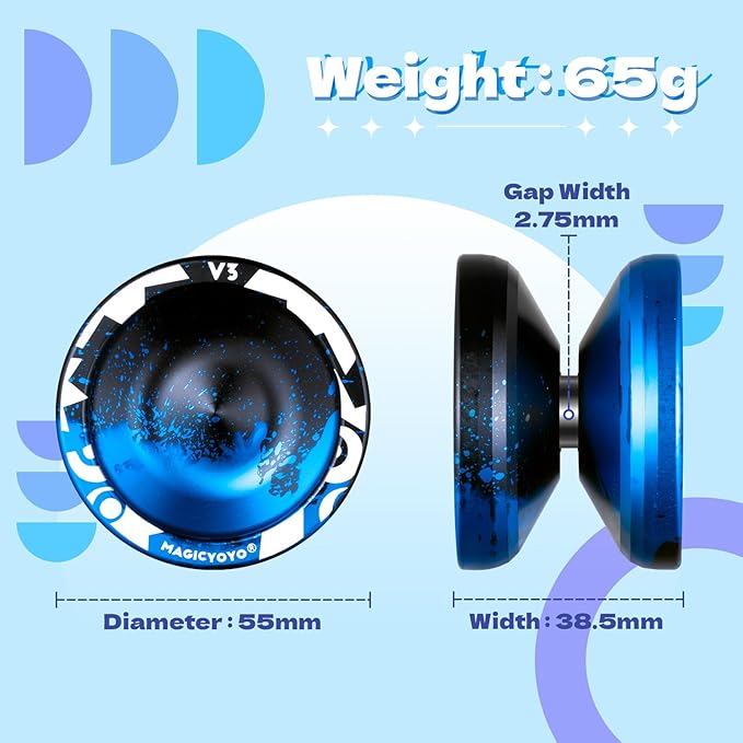 MAGICYOYO V3 Responsive Yoyo for Kids Beginners , Professional Yoyo for Adult, Dual Purpose Metal Yo-Yo with Replacement Bearing + 12 Yoyo Strings, Bearing Removal, Axle, Yoyo Case (Black Blue) - Image 2