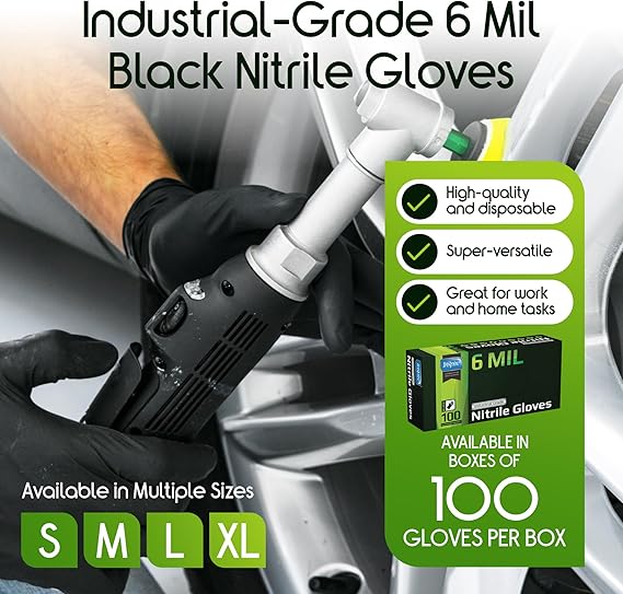 Inspire Black Nitrile Gloves HEAVY DUTY 6 Mil Nitrile Chemical Resistant Medical Cooking Cleaning Disposable Black Gloves - Image 4