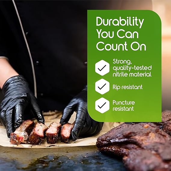 Inspire Black Nitrile Gloves HEAVY DUTY 6 Mil Nitrile Chemical Resistant Medical Cooking Cleaning Disposable Black Gloves - Image 2